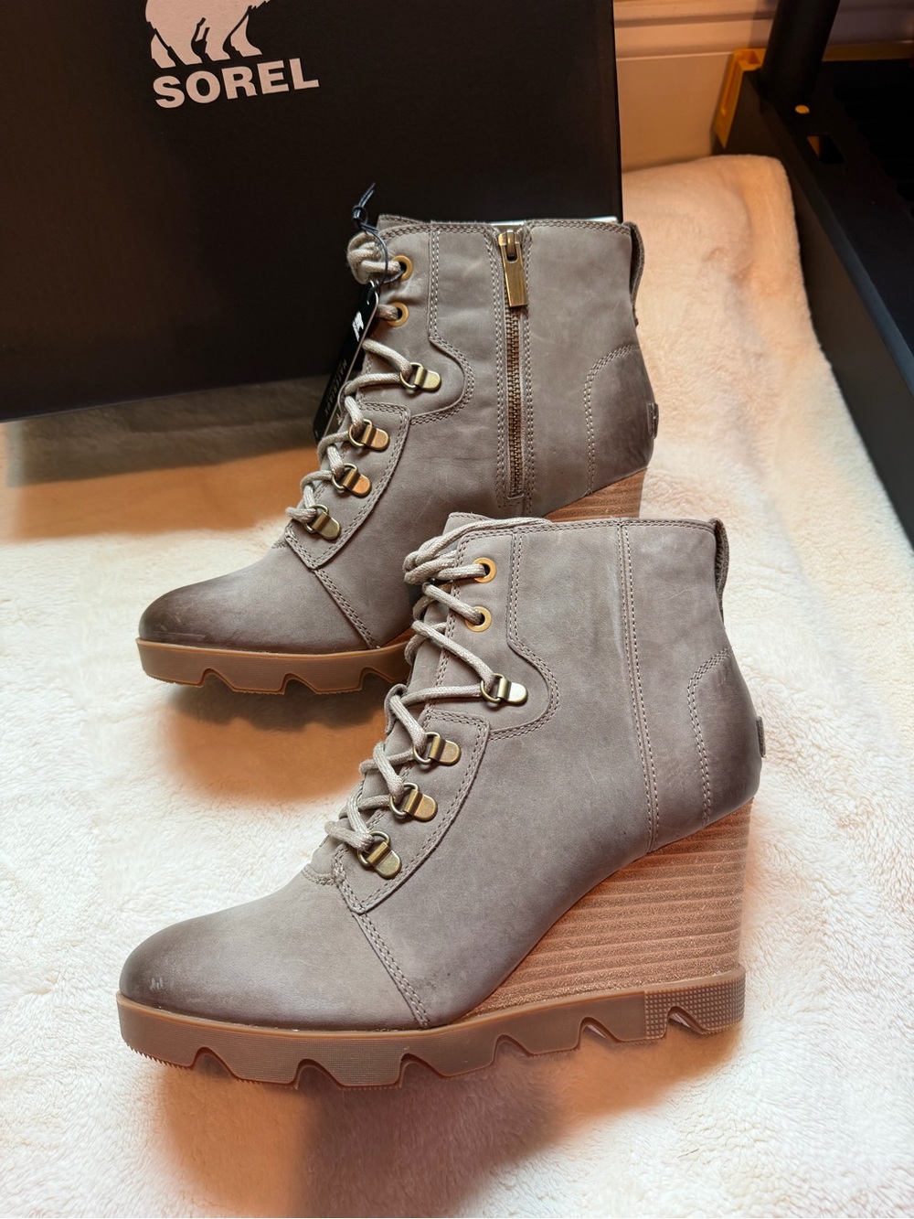 SOREL JOAN UPTOWN LACE UP WEDGE BOOTS